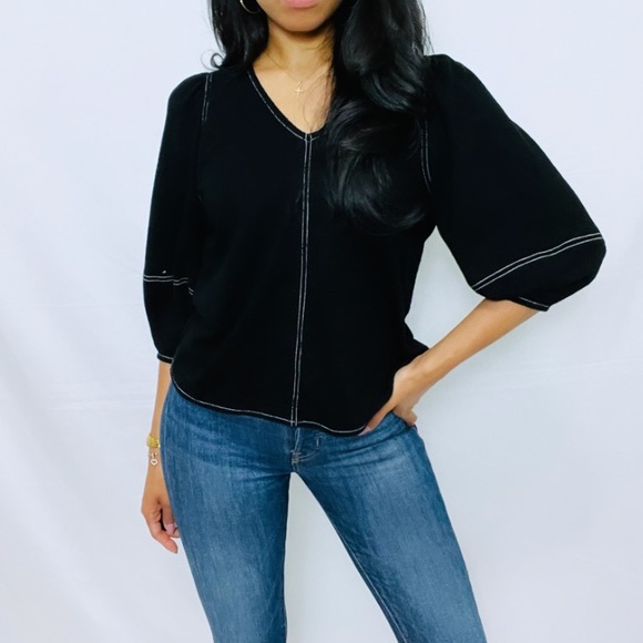 Current Air | Black Puff Sleeve Peasant Top Anthro - Picture 8 of 8